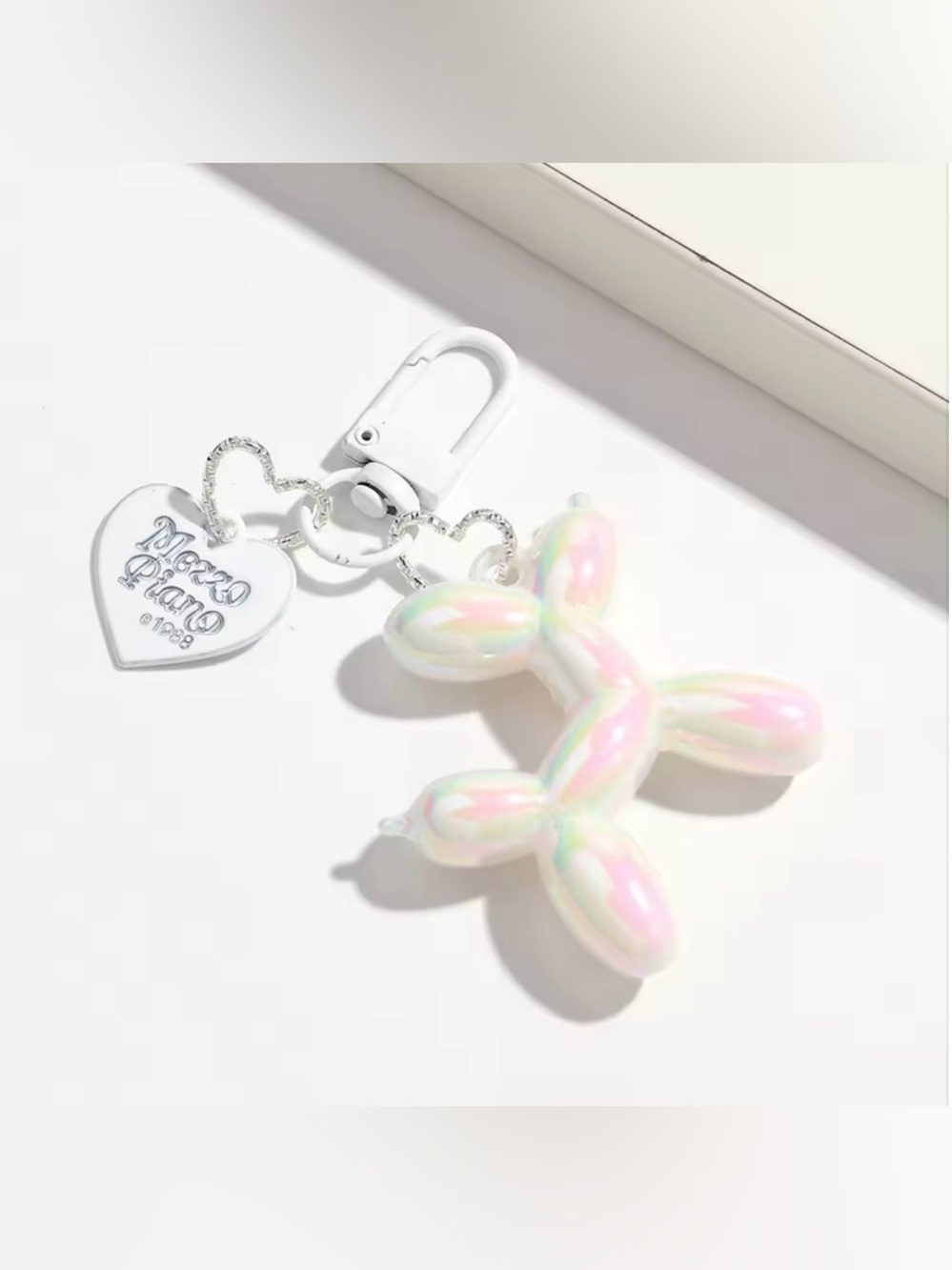 Silver Balloon Dog Keychain Charm with Black Heart Tag - Picture 3 of 6